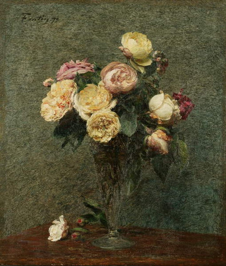 Detail of Still Life: Roses in a Glass Vase, 1879 by Ignace Henri Jean Fantin-Latour