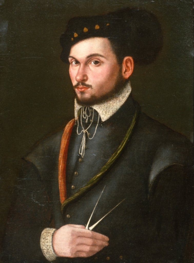 Detail of Portrait of a Navigator with his dividers 'to prick out a course', c.1560 by Italian School