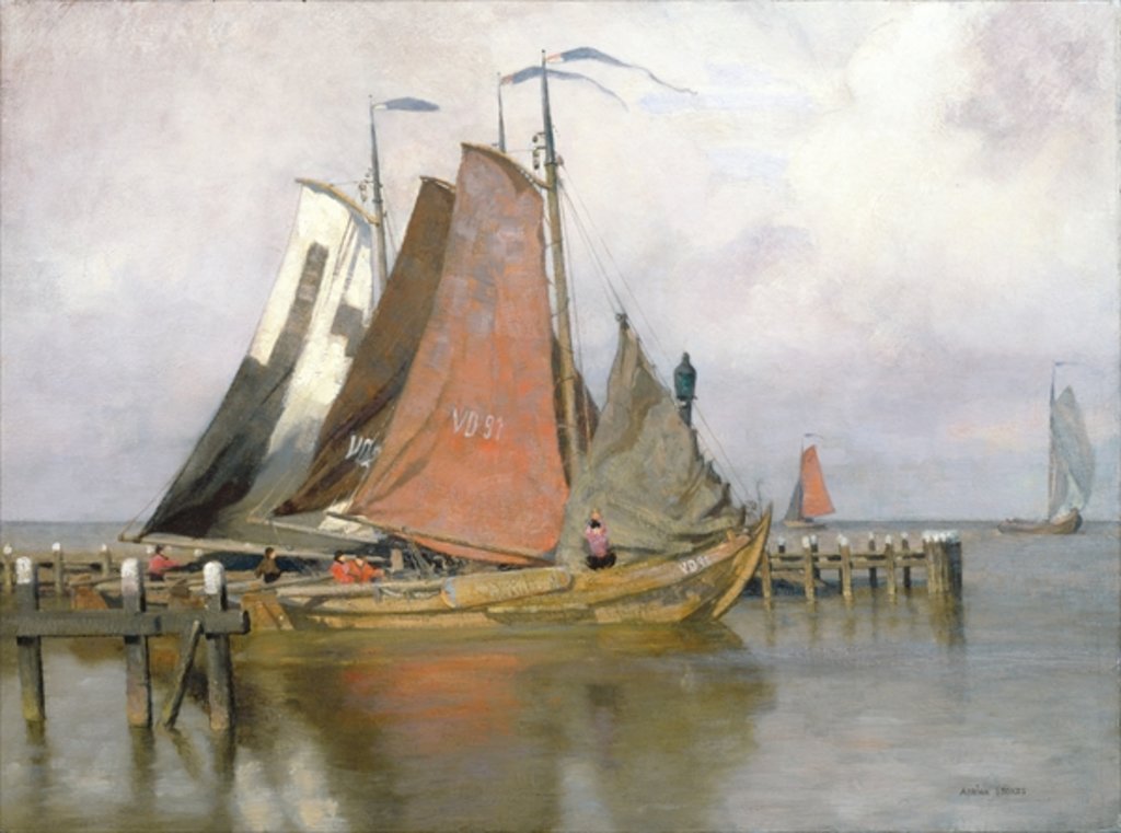 Detail of Fishing boats leaving Zuyderzee Port, 1899 by Adrian Scott Stokes