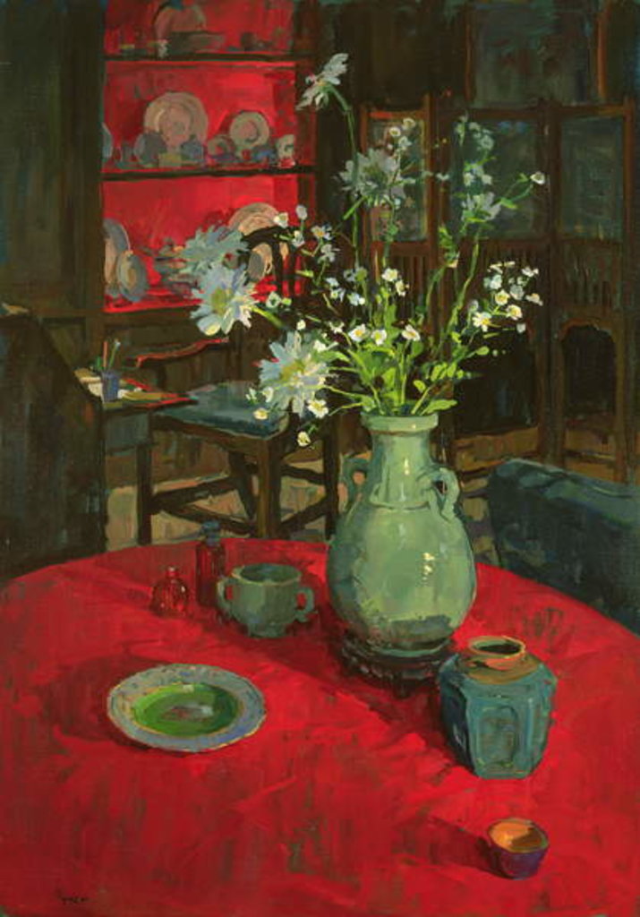 Detail of Red Alcove with Daisies by Susan Ryder
