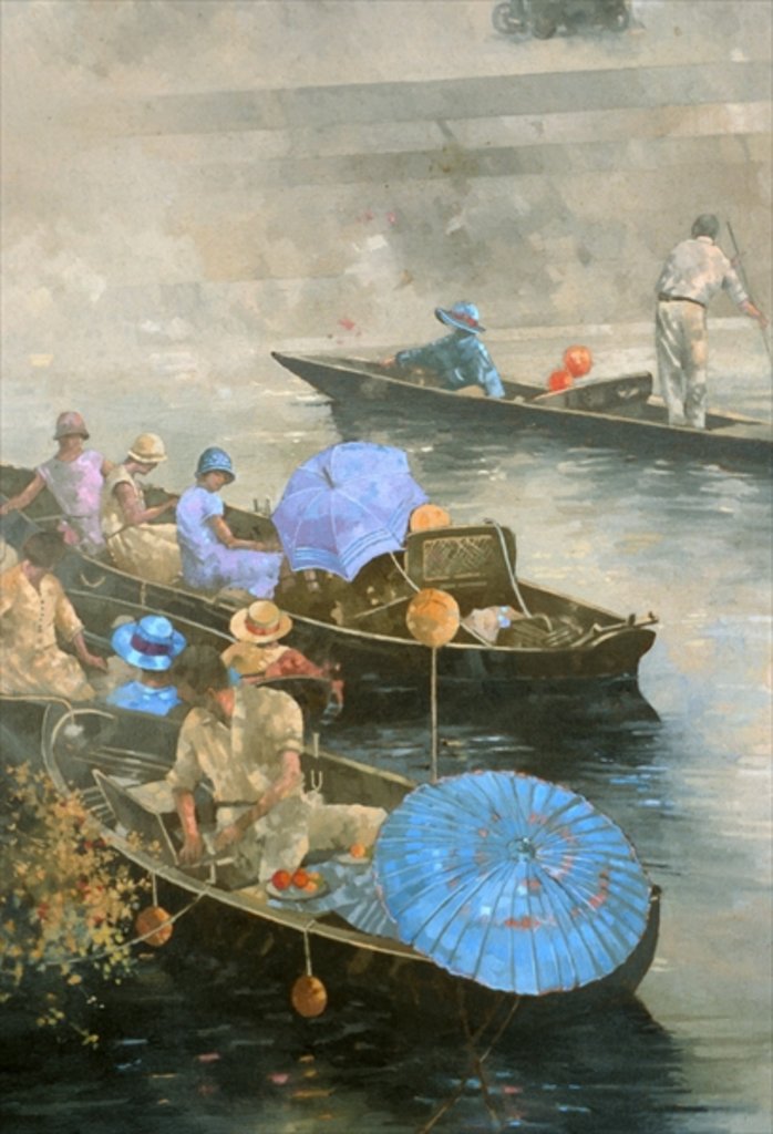 Detail of Punts on the Wey at Brooklands by Peter Miller