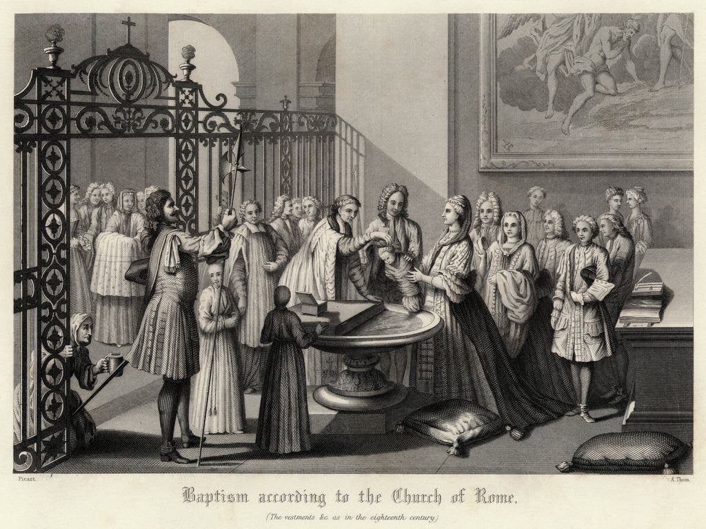 Detail of Engraving of a Roman Catholic Baptism by Anonymous