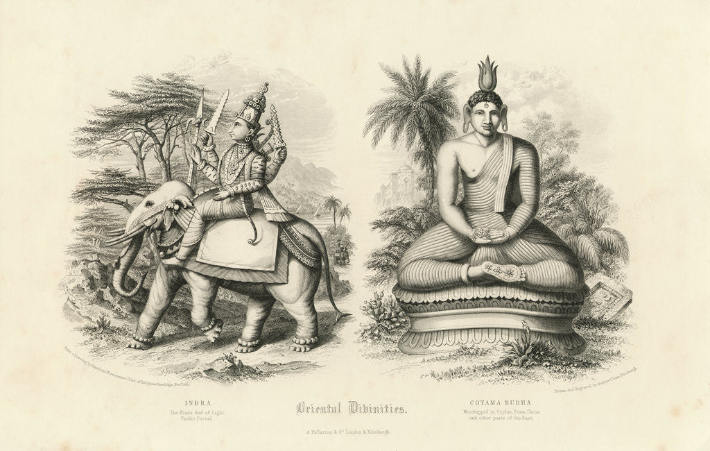 Detail of Engraving of Indra and Gautama Buddha by Anonymous
