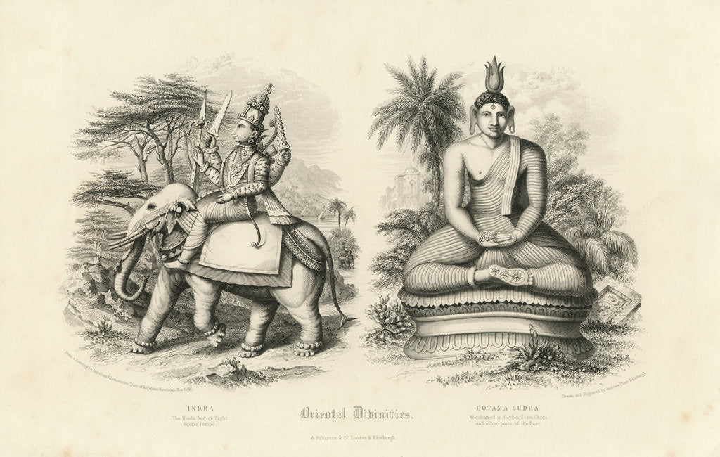 Detail of Engraving of Indra and Gautama Buddha by Corbis