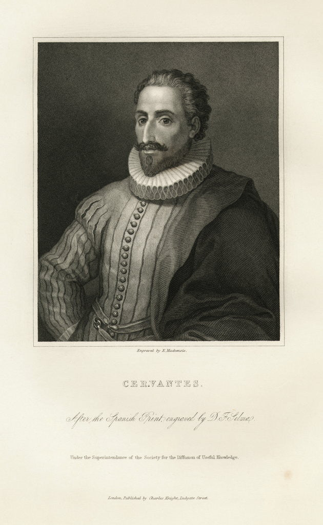Detail of Engraved Portrait of Miguel de Cervantes Saavedra by Anonymous
