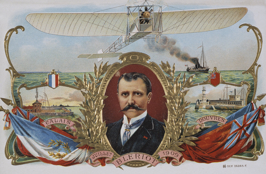 Detail of Label Depicting Mr. Bleriot's First Flight Across the Channel by Anonymous