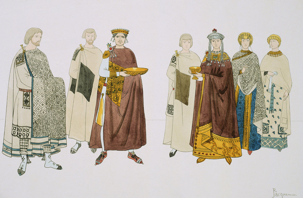 Detail of Print Depicting Emperor Justinian and Empress Theodora with Attendants by Corbis