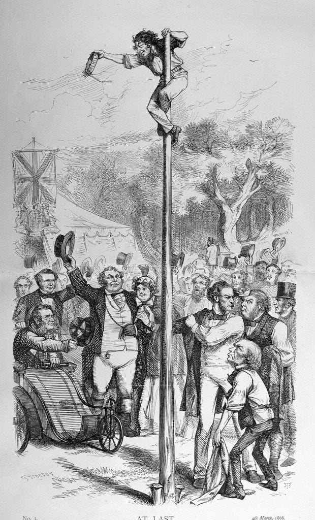 Detail of Political Cartoon Depicting Benjamin Disraeli Reaching the Top of the Political Pole by Anonymous