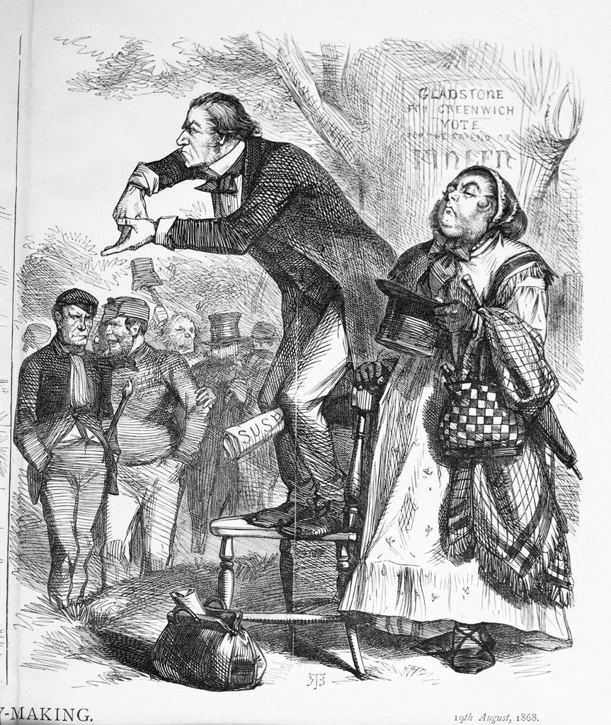 Detail of Political Cartoon Depicting William Gladstone Speaking Beside Queen Victoria by Anonymous