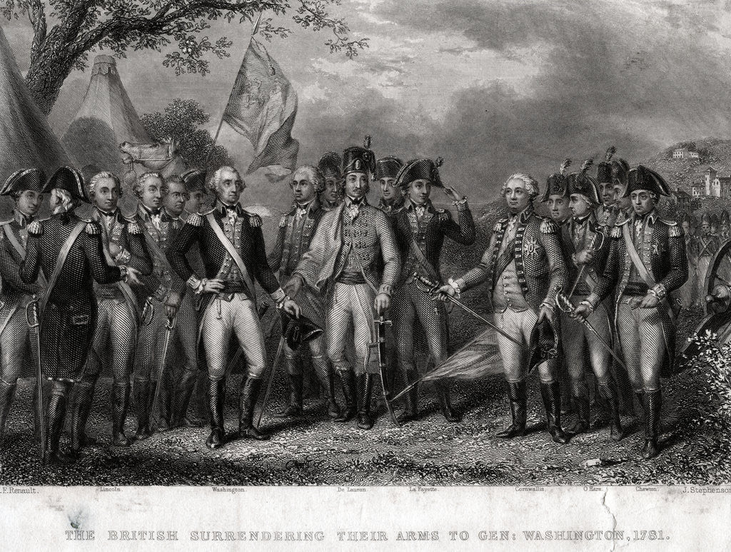 Detail of The British Surrendering Their Arms to General Washington, 1781 Engraving by J. Stephenson