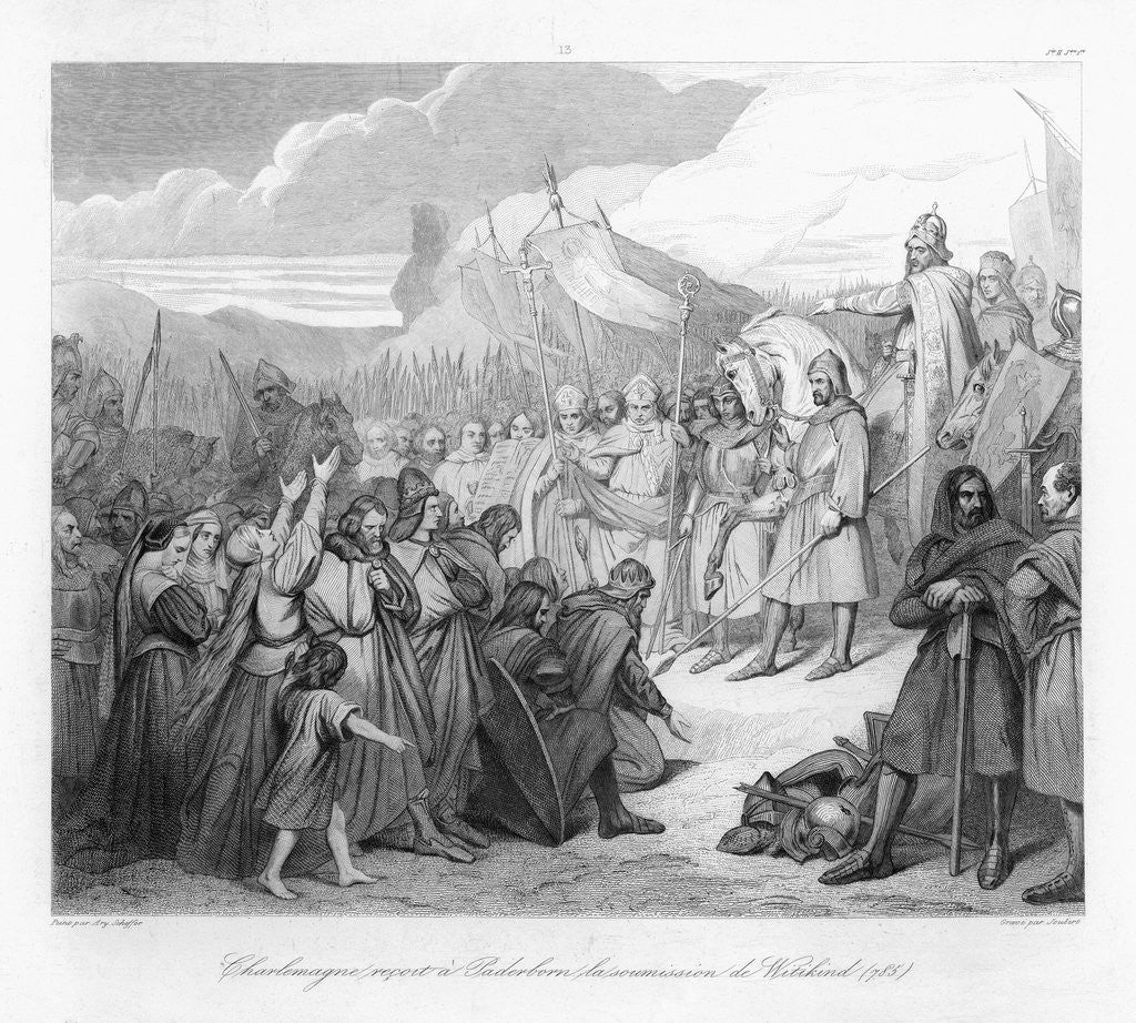 Detail of Witkind's Submission to Charlemagne in Paderborn 19th-Century Engraving by Anonymous