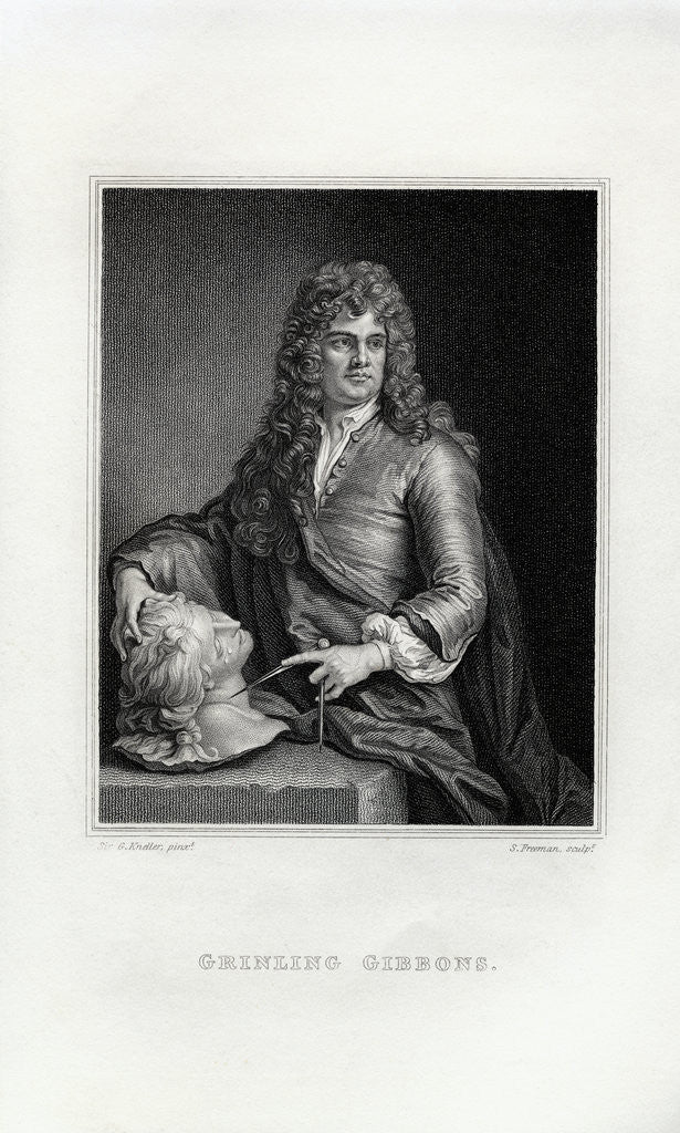 Detail of Engraving Print of Grinling Gibbons by Samuel Freeman