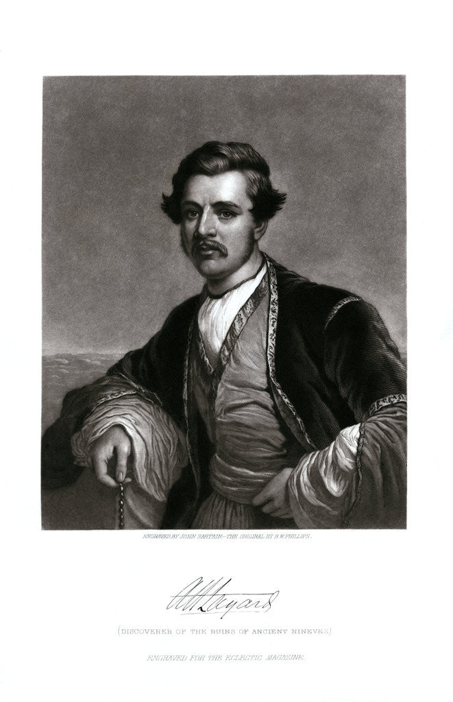 Detail of Engraving Print of Sir Austen Henry Layard by John Sartain