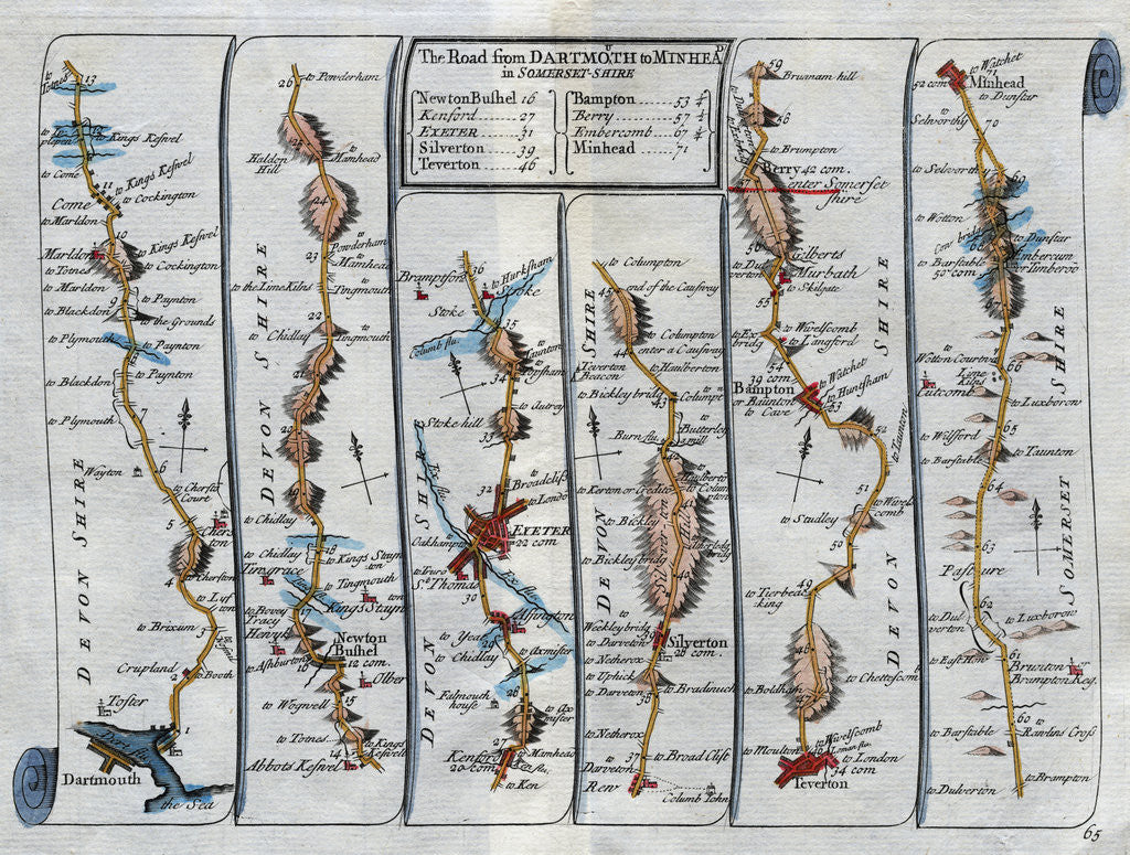 Detail of Old Map of the Road from Dartmouth to Minhead in Somerset-Shire by Anonymous