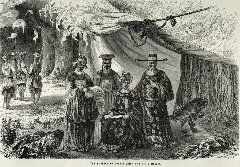 Detail of The Emperor of Cochin China and His Ministers Engraving by E. Therond