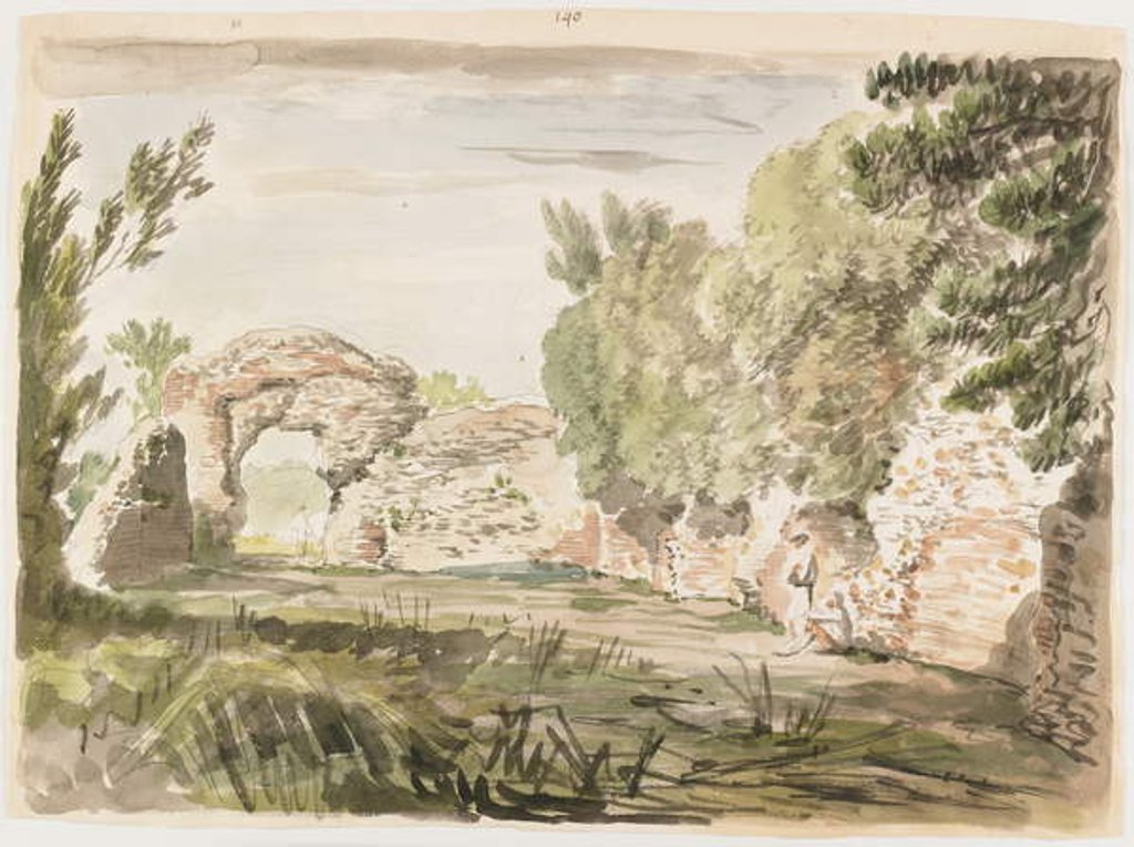 Detail of Landscape with Trees, Ruin and Three Figures by Carlo Labruzzi