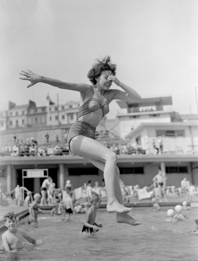 Detail of Janet Hamilton takes the plunge at Brighton's outdoor swimming pool by Staff Staff