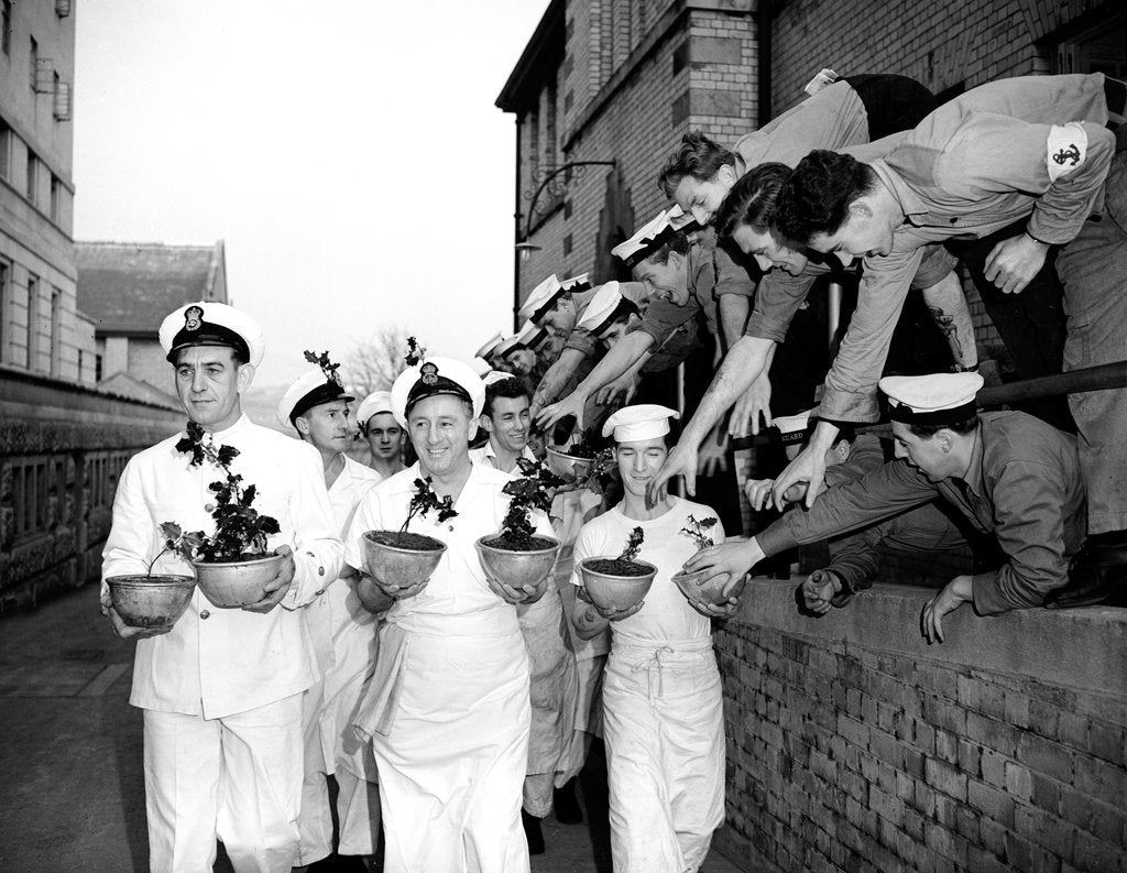 Detail of Navy cooks with Christmas puddings by Reg Lewis