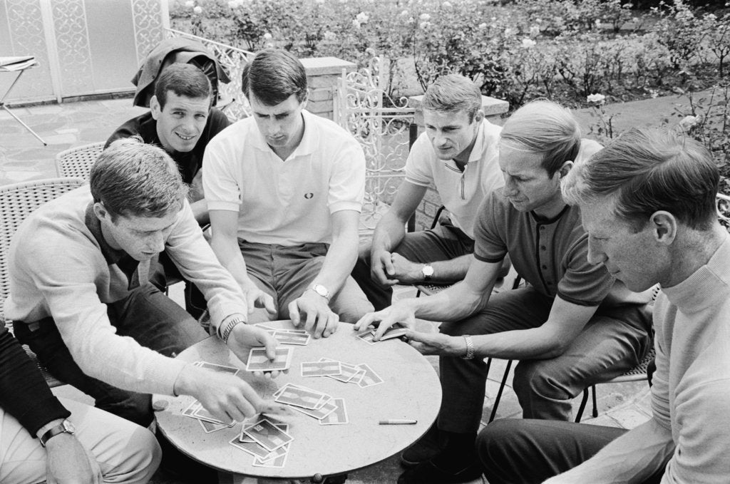Detail of England players enjoy a game of cards at their base in Hendon during the 1966 World Cup tournament by Staff