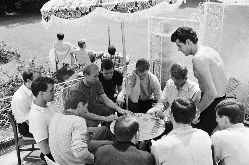 Detail of England players enjoy a game of cards at their base in Hendon by Staff