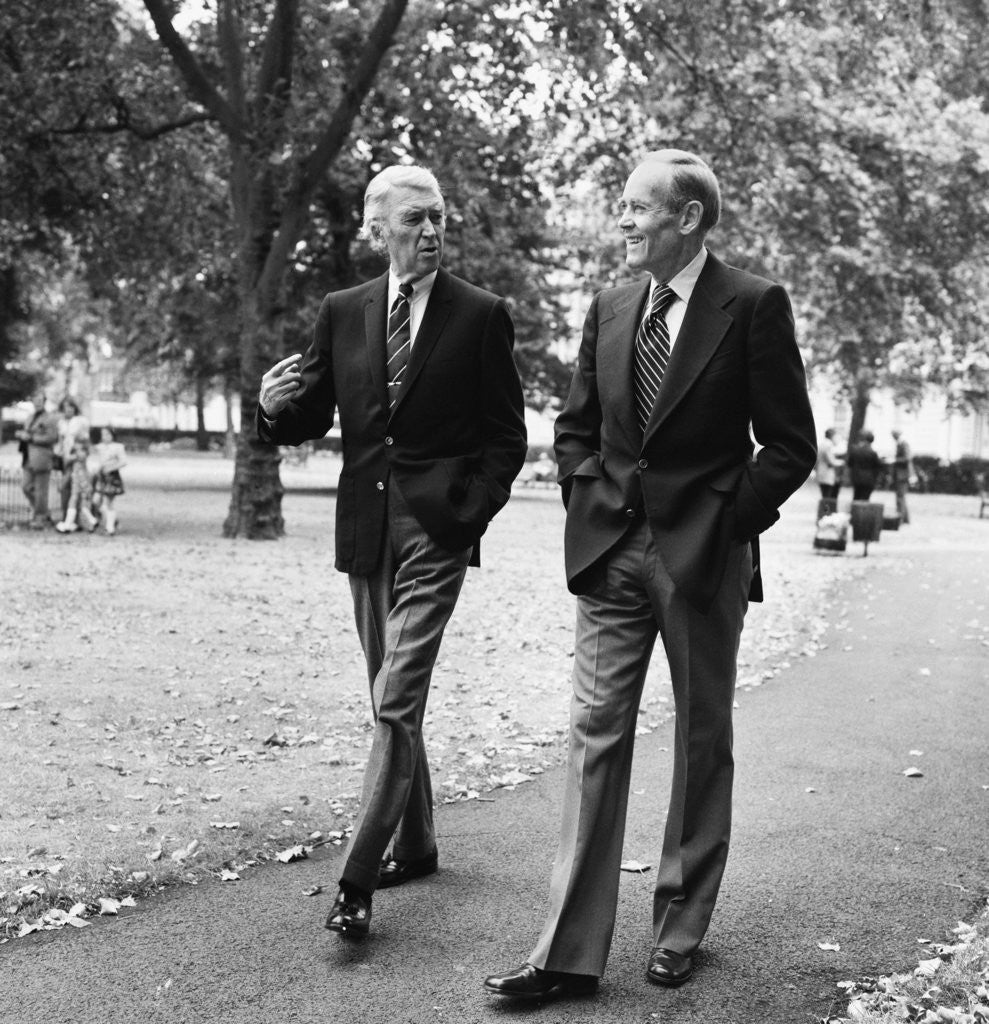 Detail of Henry Fonda and James Stewart walking through Grosvenor Square by Anonymous