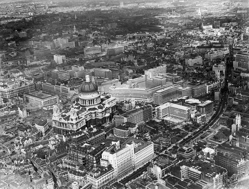 Detail of An aerial view of London showing St Pauls Cathedral by Anonymous