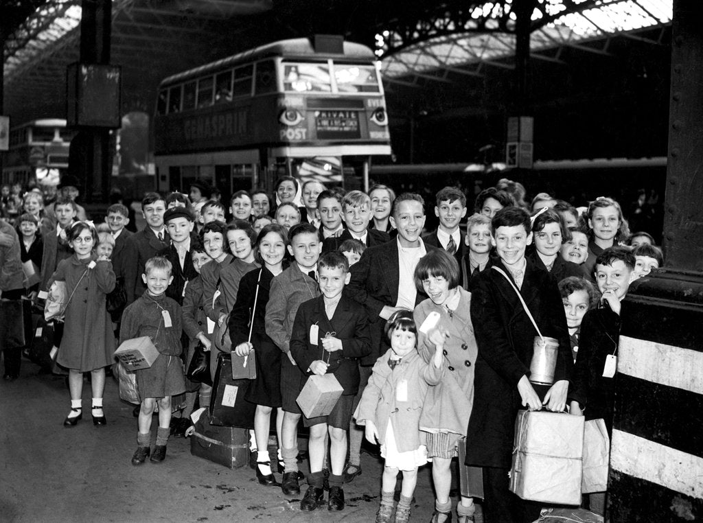 Detail of Group of children at a London Station ready to leave for the safety of the countryside by Anonymous