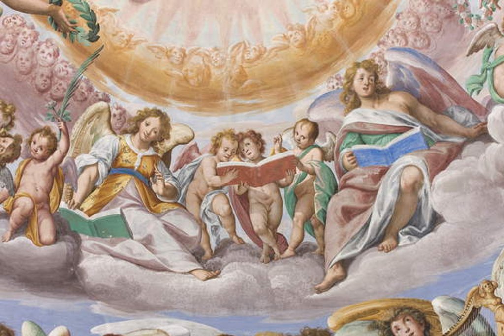 Detail of Angels and putti singing by Giovanni Mauro della Rovere