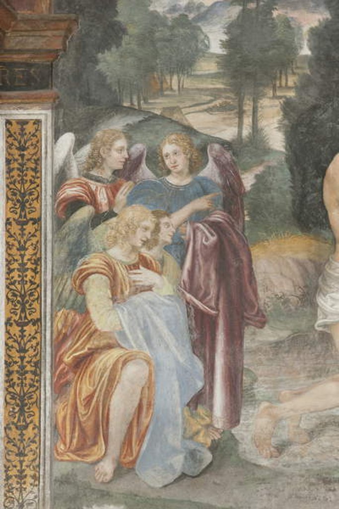 Detail of The baptism of Christ by Evangelista & Arcimboldi Giuseppe Luini