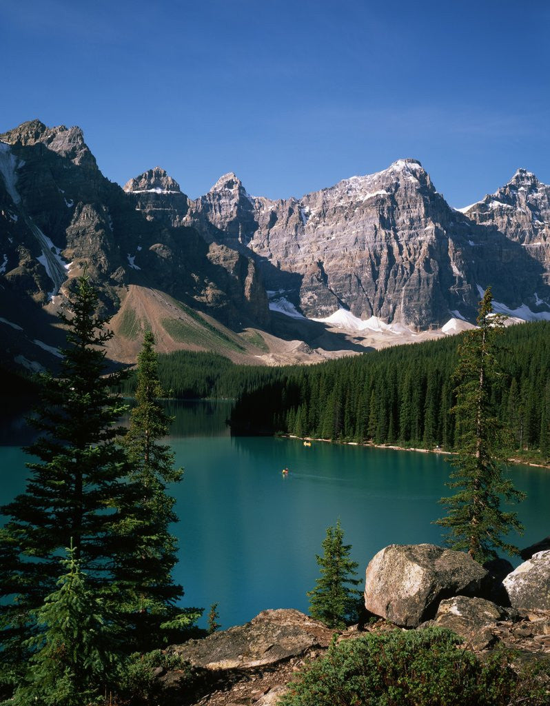 Detail of Moraine Lake and Surrounding Mountains by Anonymous