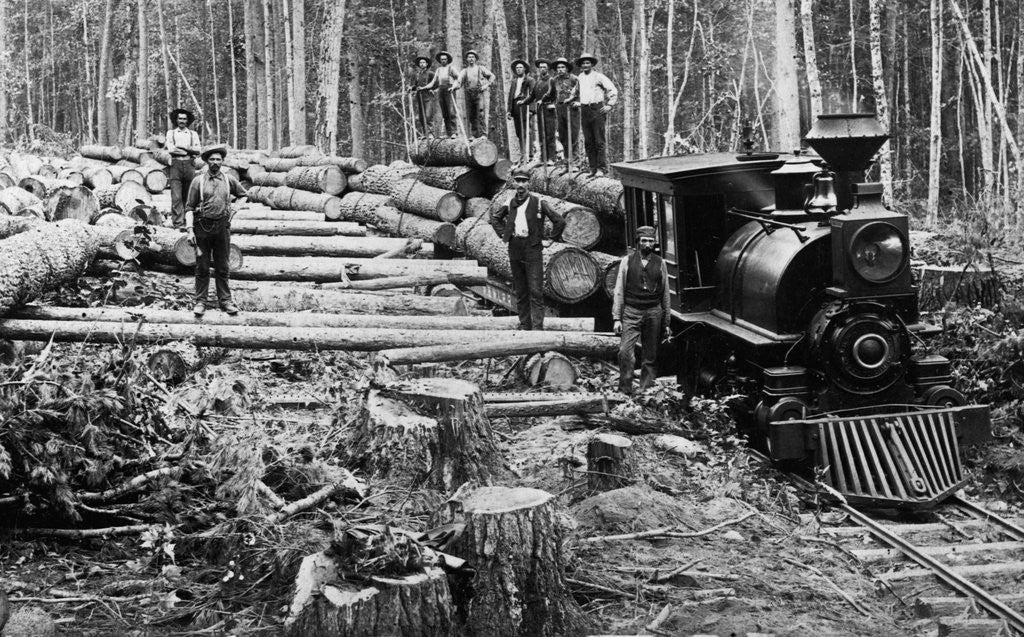 Detail of Loggers and Logging Locomotive by Anonymous