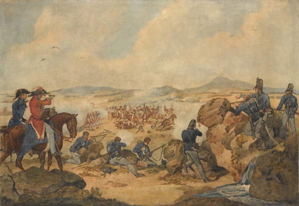Detail of An action during the Peninsular War, with riflemen of 95th Regiment acting as snipers, c.1810 by Denis (attr. to) Dighton