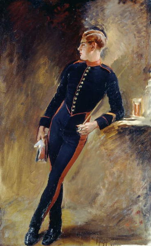 Detail of A Trooper of the Royal Horse Guards in stable dress, 1915 by English School