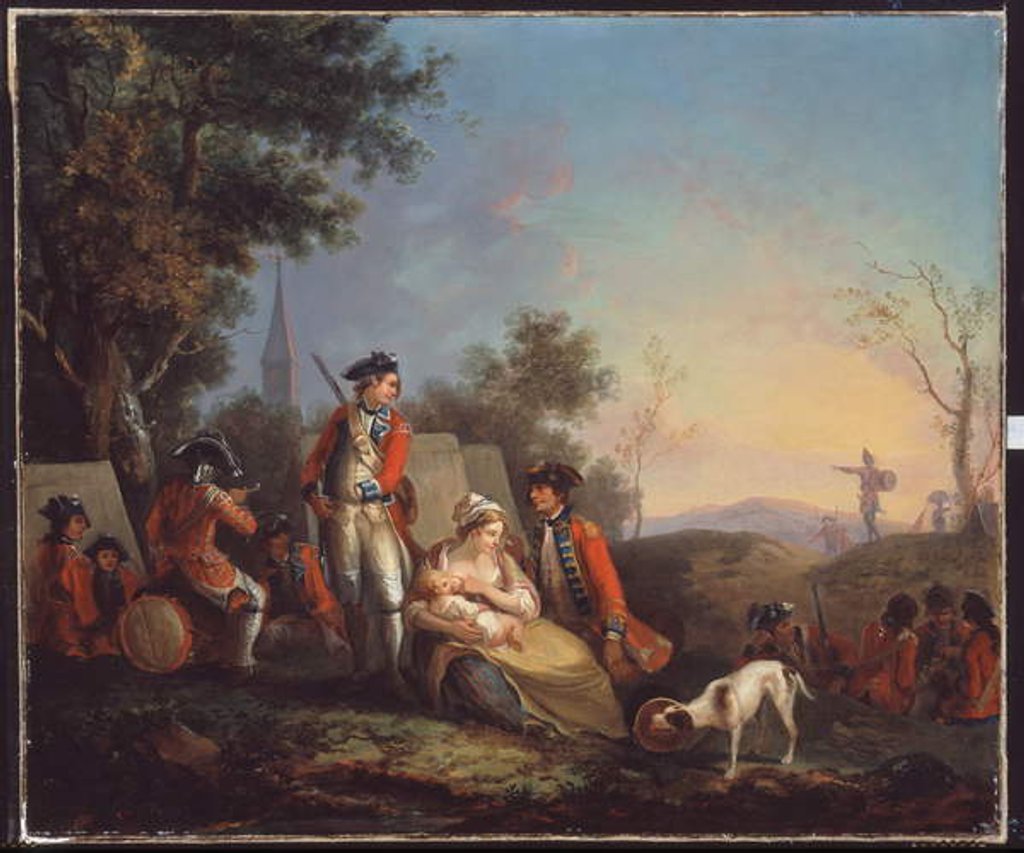 Detail of British infantrymen of a royal regiment in an encampment, 1760 circa by Unknown Artist