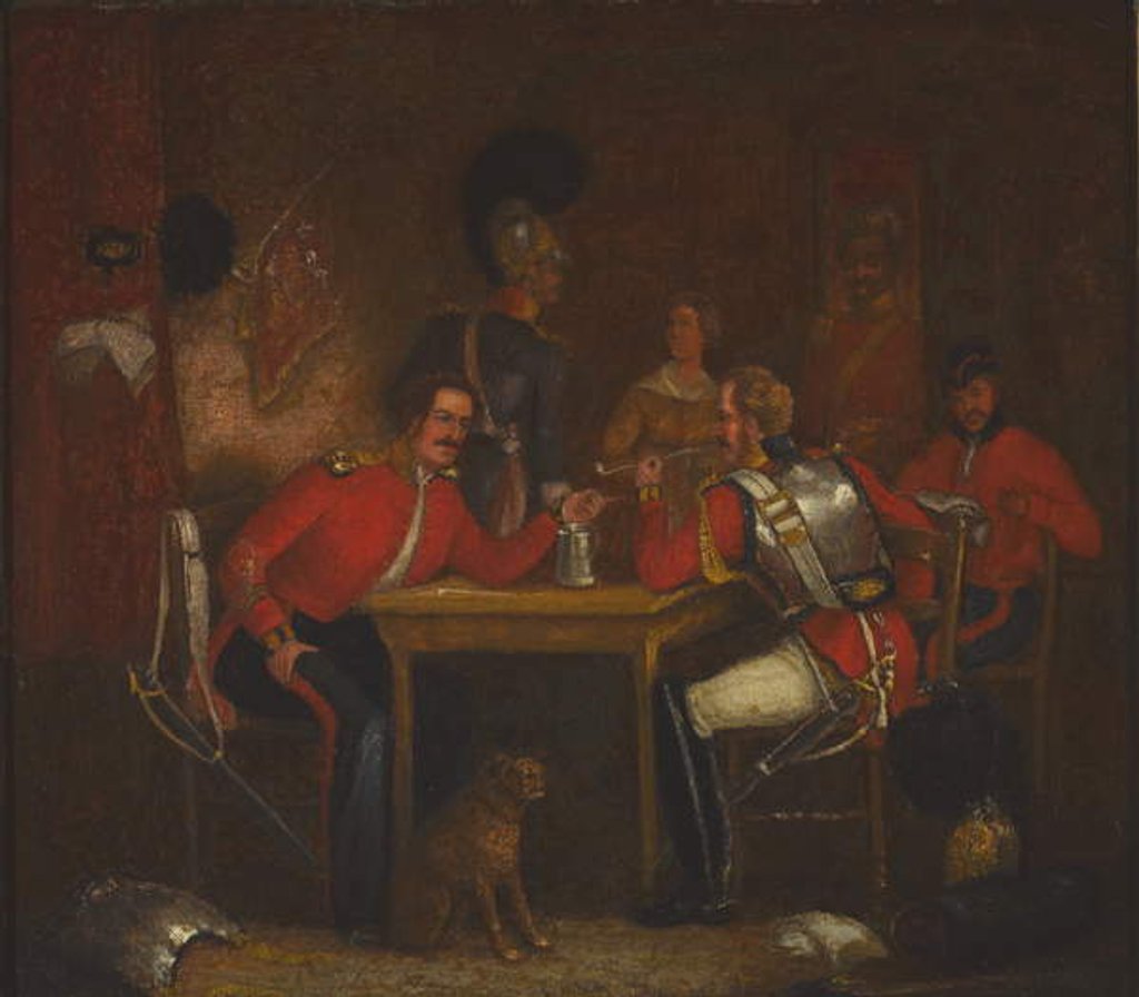 Detail of Interior of Guard Room, with soldiers of the Life Guards and Royal Horse Guards, 1840 circa by Unknown Artist
