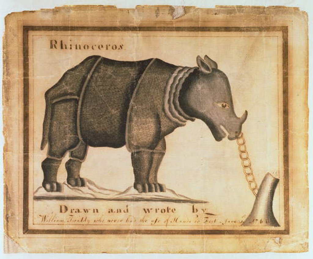 Detail of Rhinoceros, drawn and wrote by William Twiddy who never had the use of hands or feet by William Twiddy