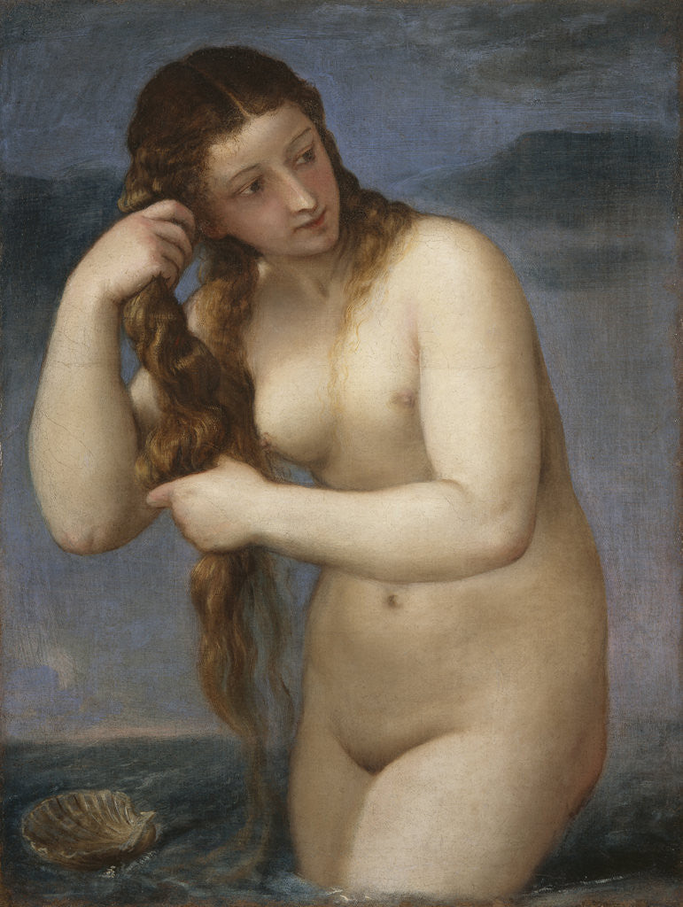 Detail of Venus Rising from the Sea ('Venus Anadyomene') by Titian (Tiziano Vecellio)