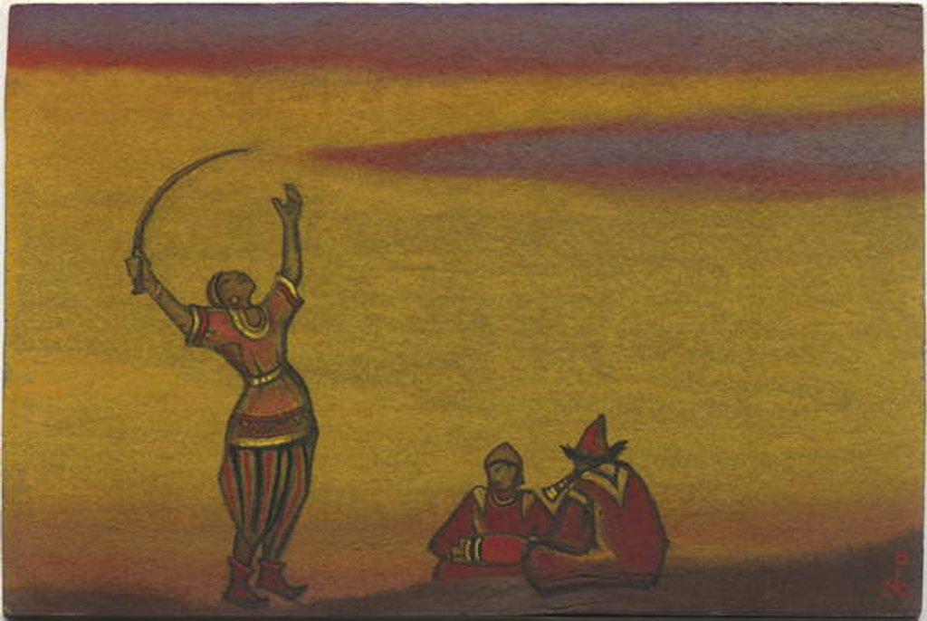 Detail of Polovtsians, one with a scimitar by Nicholas Roerich