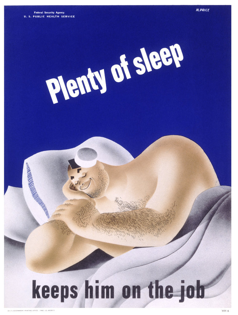 Detail of Plenty of Sleep Keeps Him on the Job Poster by Price