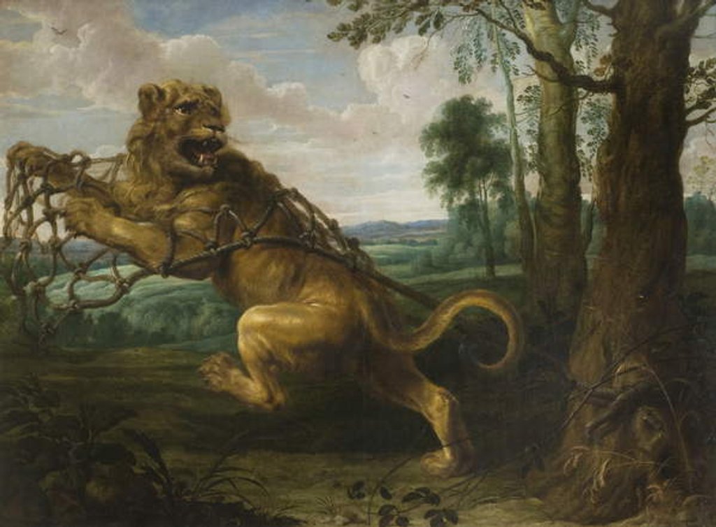Detail of The Lion and the Mouse by Paul de (studio of) Vos