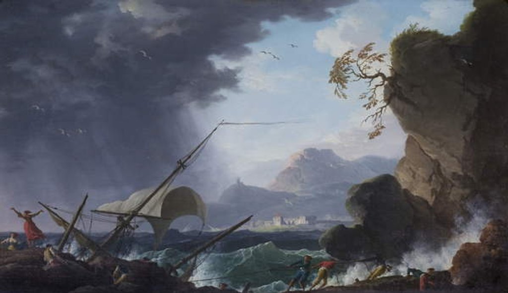 Detail of A Wreck on a Rocky Coast by Charles François Grenier de Lacroix