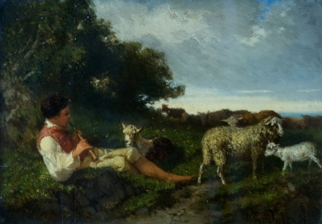 Detail of A shepherd boy and sheep by Giuseppe Palizzi
