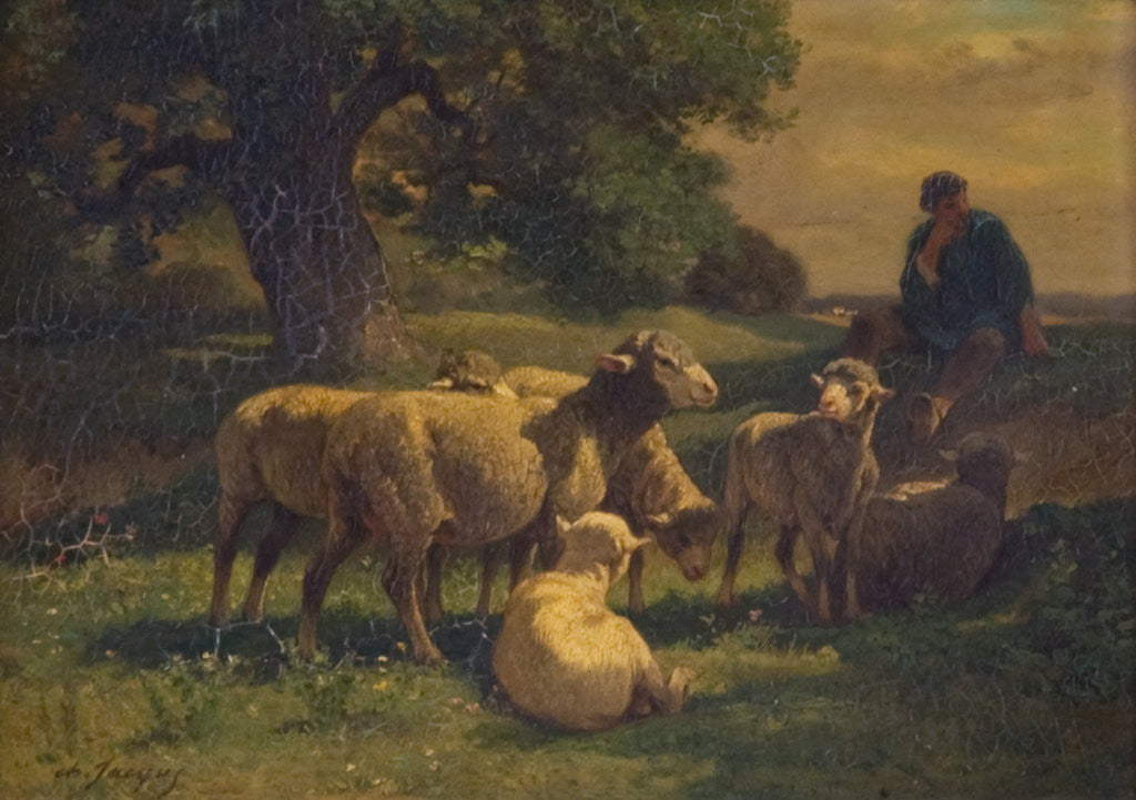 Detail of A Shepherd Boy and Sheep by Charles Emile Jacques