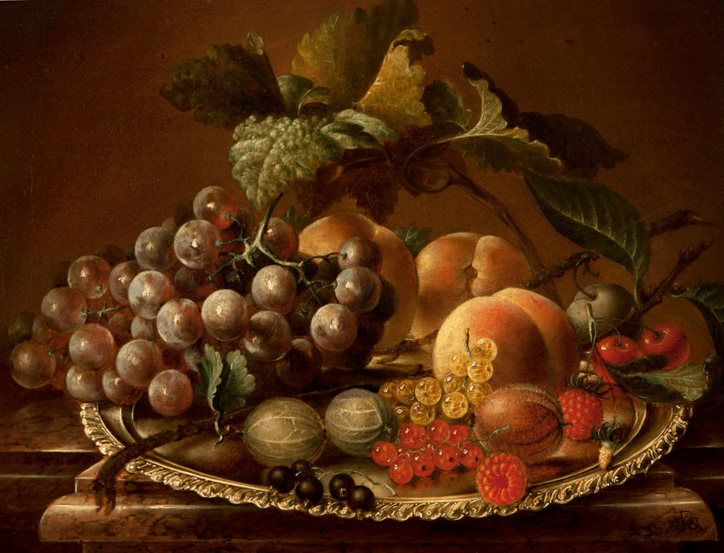 Detail of Fruit on a Salver on a Marble Ledge by D.C.G.