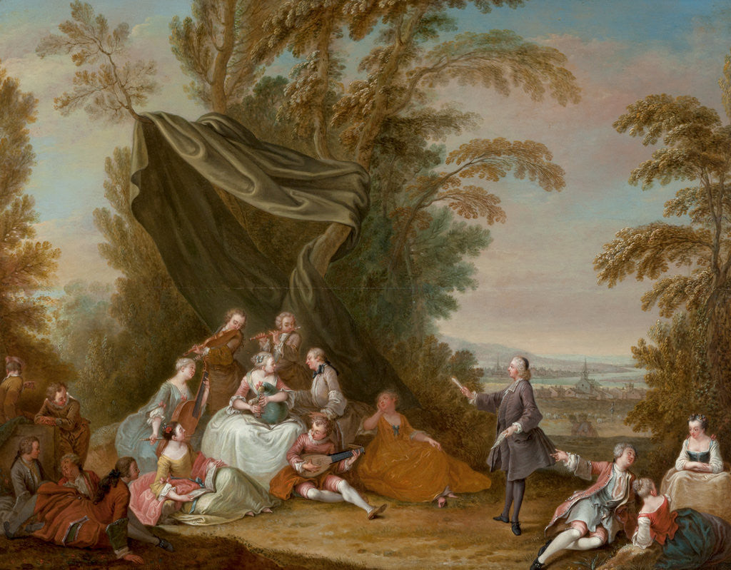 Detail of Fete Champetre: Music Party under an Awning by Jean-Antoine Watteau