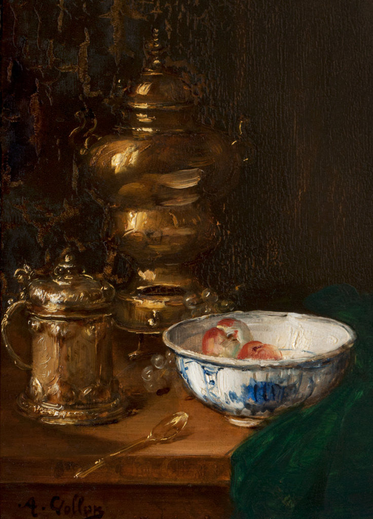 Detail of A bowl of fruit & silver 50.5x48 by Antoine Vollon