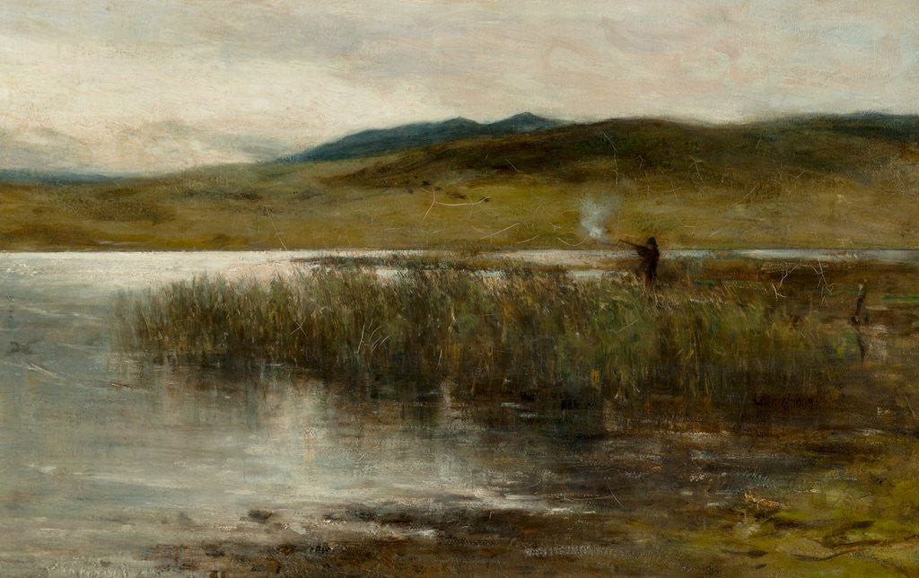 Detail of Loch Spynie with a figure wild fowling by Sir George Reid