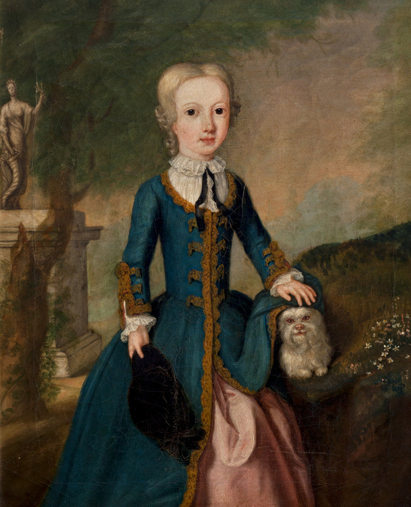 Detail of Alexander (Sandy) Brodie, later 20th laird, as a child with a dog by Charles Phillips