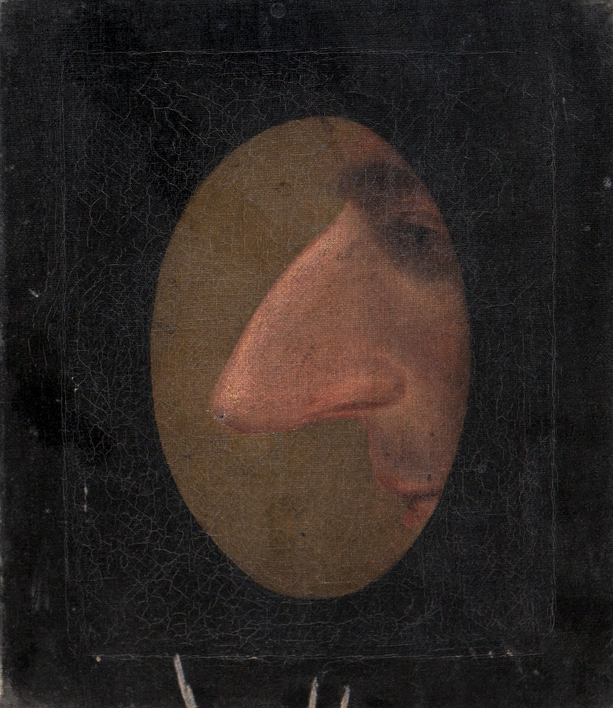 Charicature, a nose in profile through an oval spy hole, c.1850 by unknown