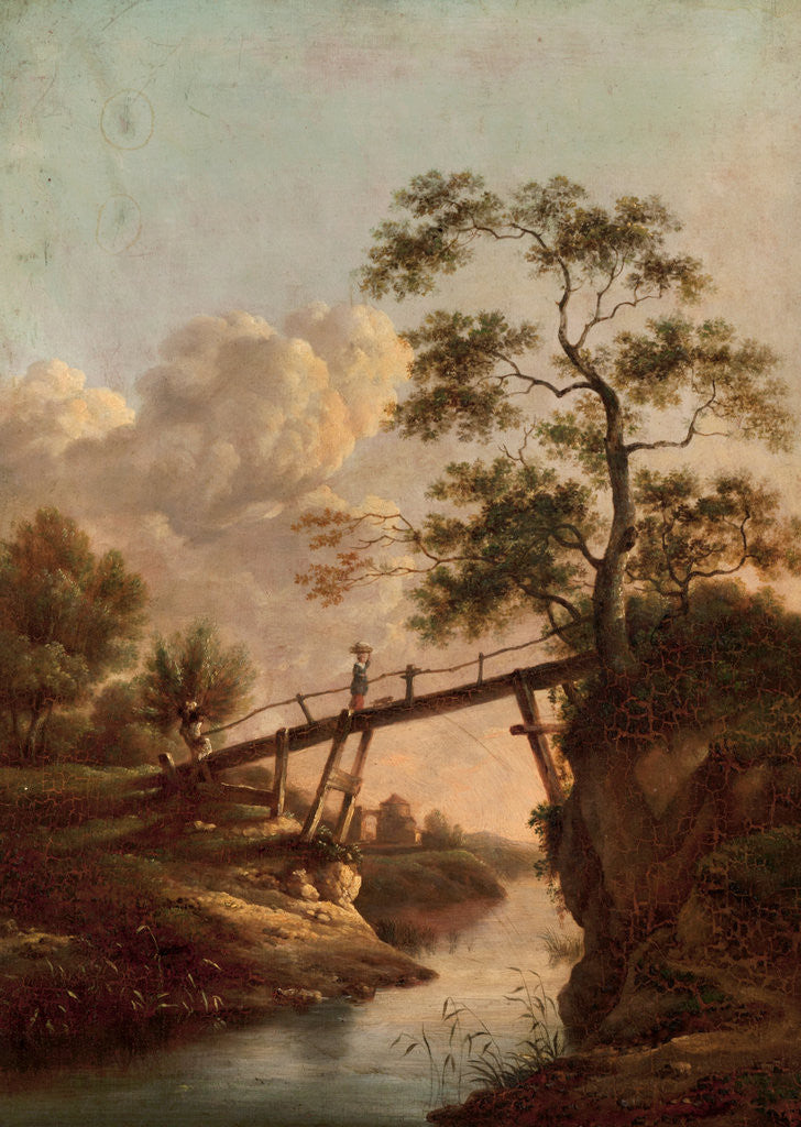 Detail of A Footbridge across a River, c.1800 by Dutch School